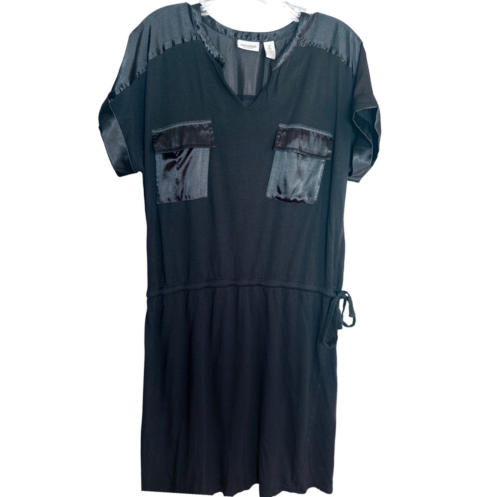 Easywear by Chico's Dress Womens 2 Black Cotton Modal Mixed Media Satin Trim